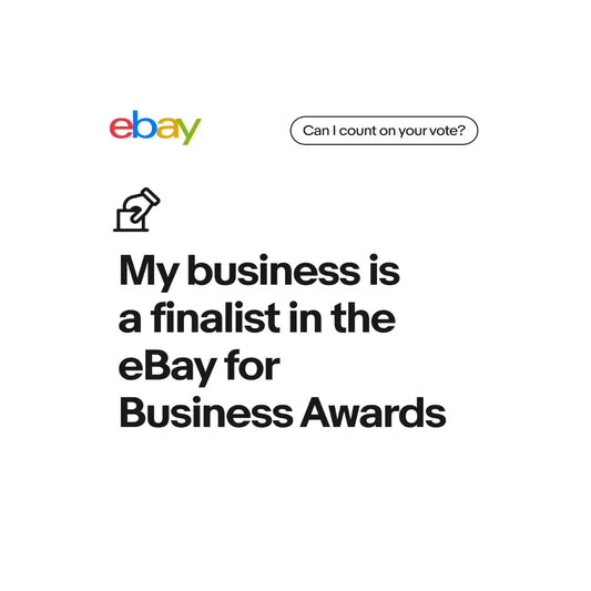 Text eBay logo then My business is a finalist in the eBay for Business Awards