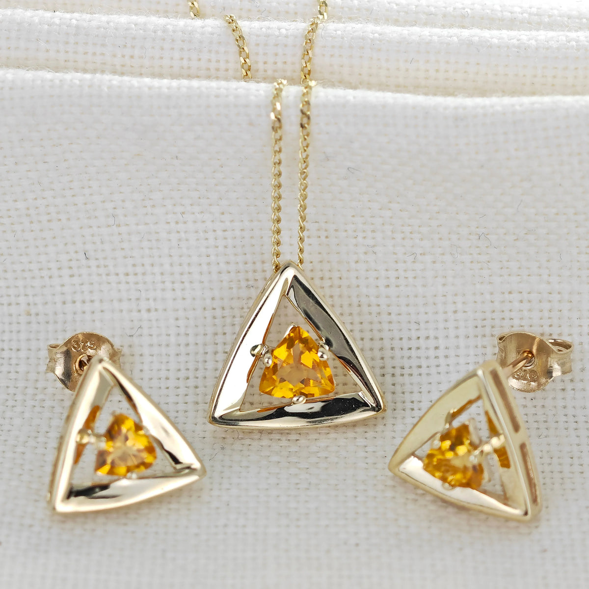 9ct Yellow Gold Citrine jewellery – necklaces, rings, earrings – designed in the UK