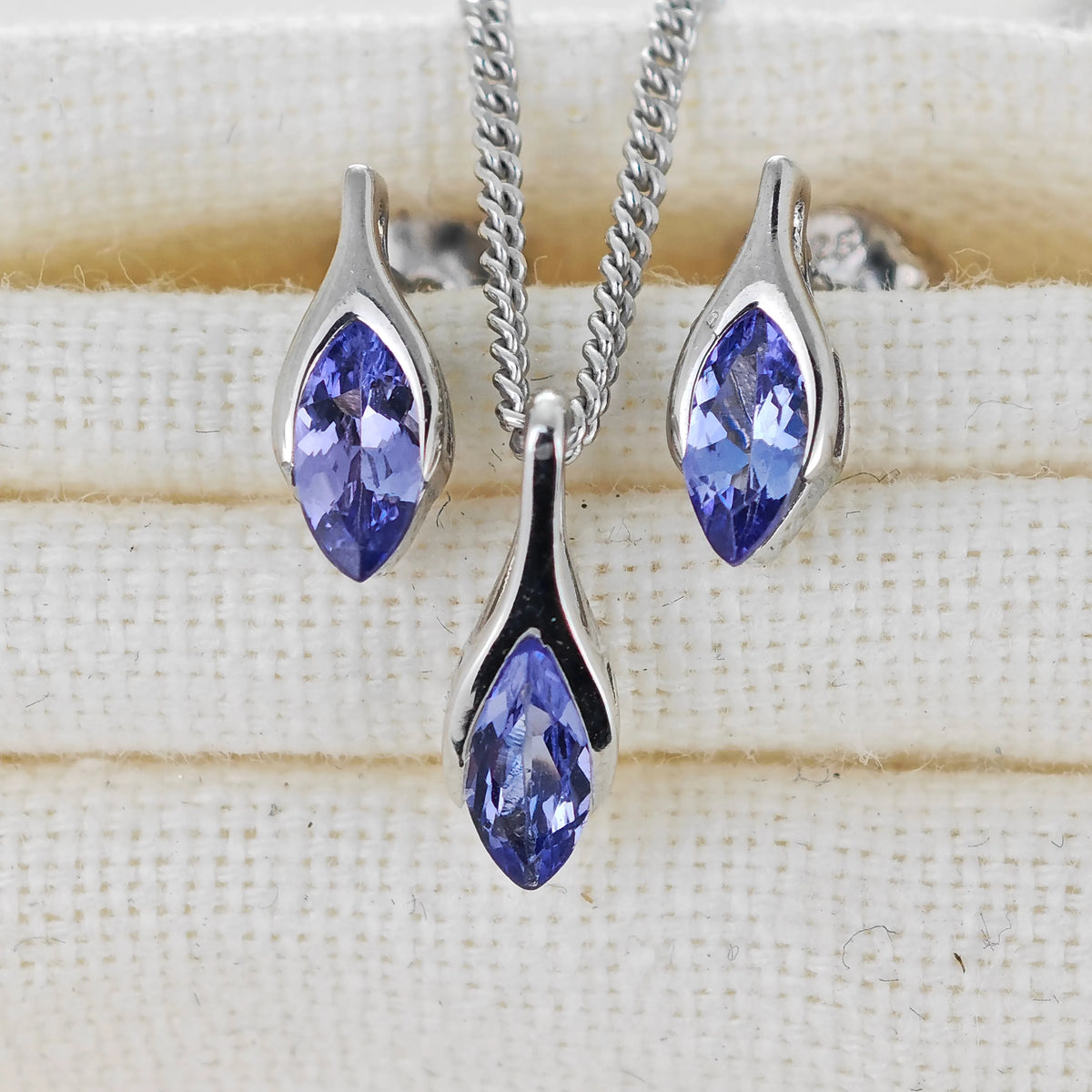 Tanzanite jewellery – necklaces, rings, earrings – designed in the UK