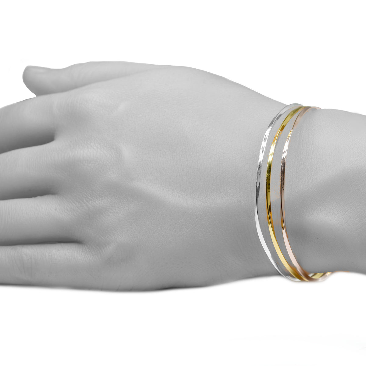 Wrist model twist silver rose yellow gold bangles