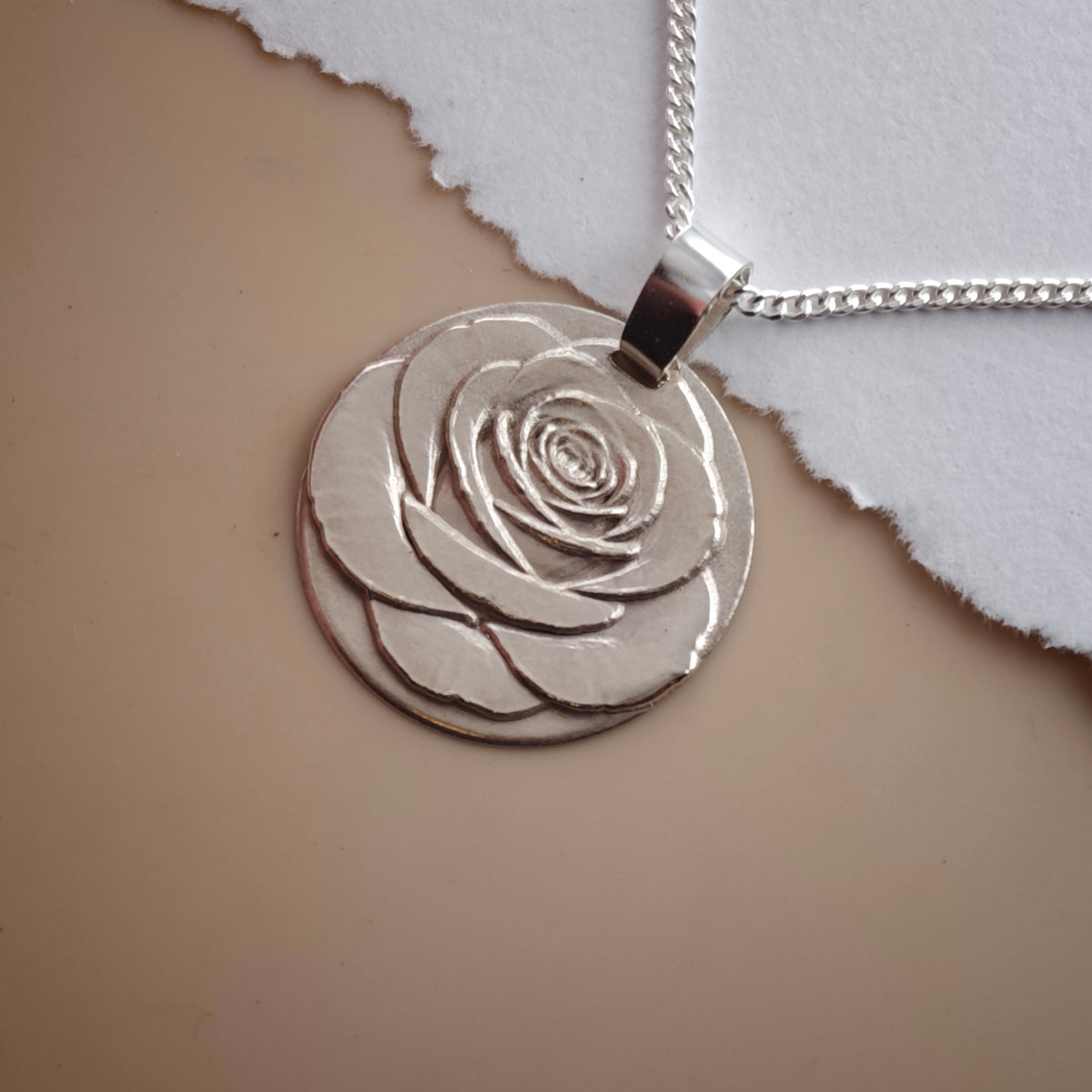 Rose Coin Necklace – Deep Engraved Recycled Sterling Silver
