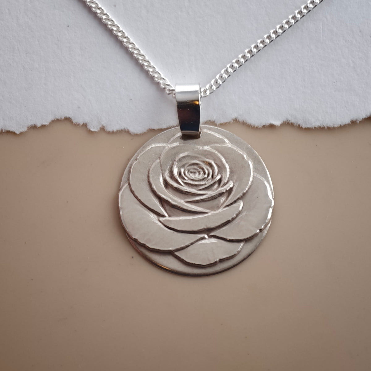 Rose Coin Necklace – Deep Engraved Recycled Sterling Silver