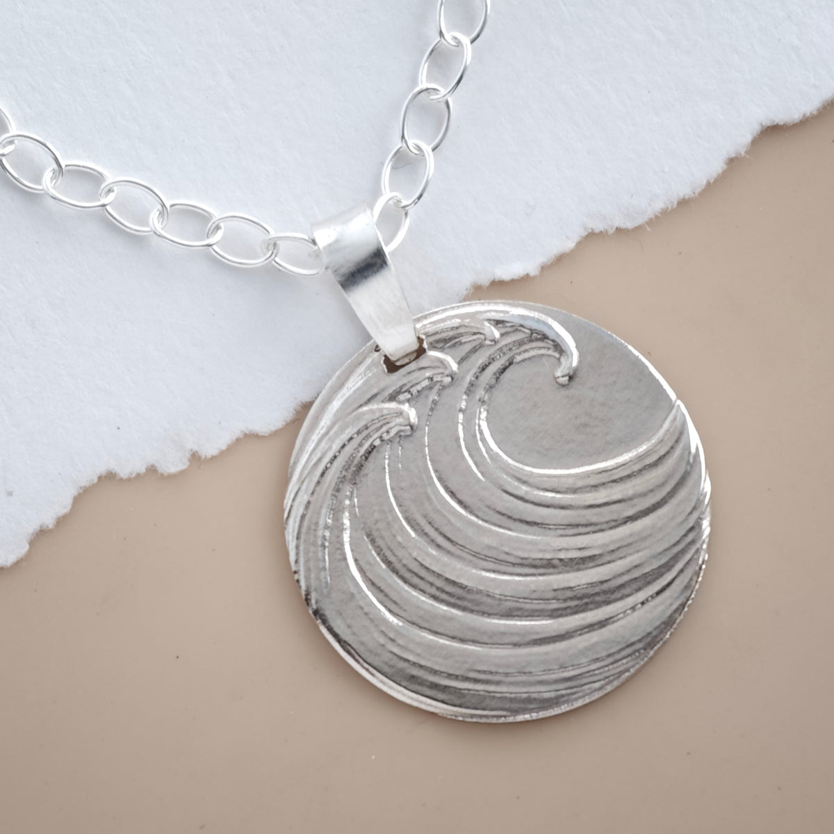 Wave Coin Necklace – Deep Engraved Recycled Sterling Silver