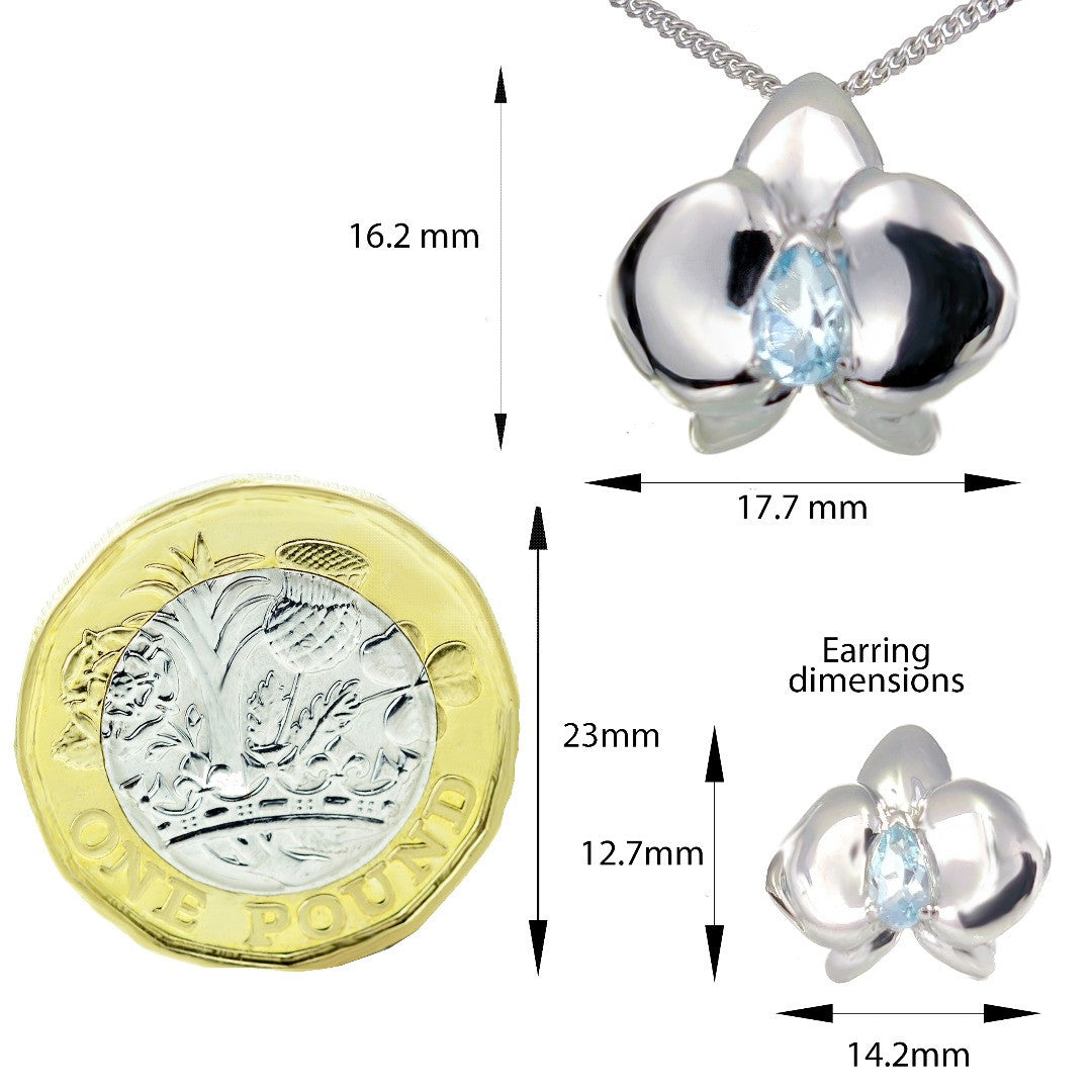 Blue Topaz Orchid Jewellery Set in Sterling Silver