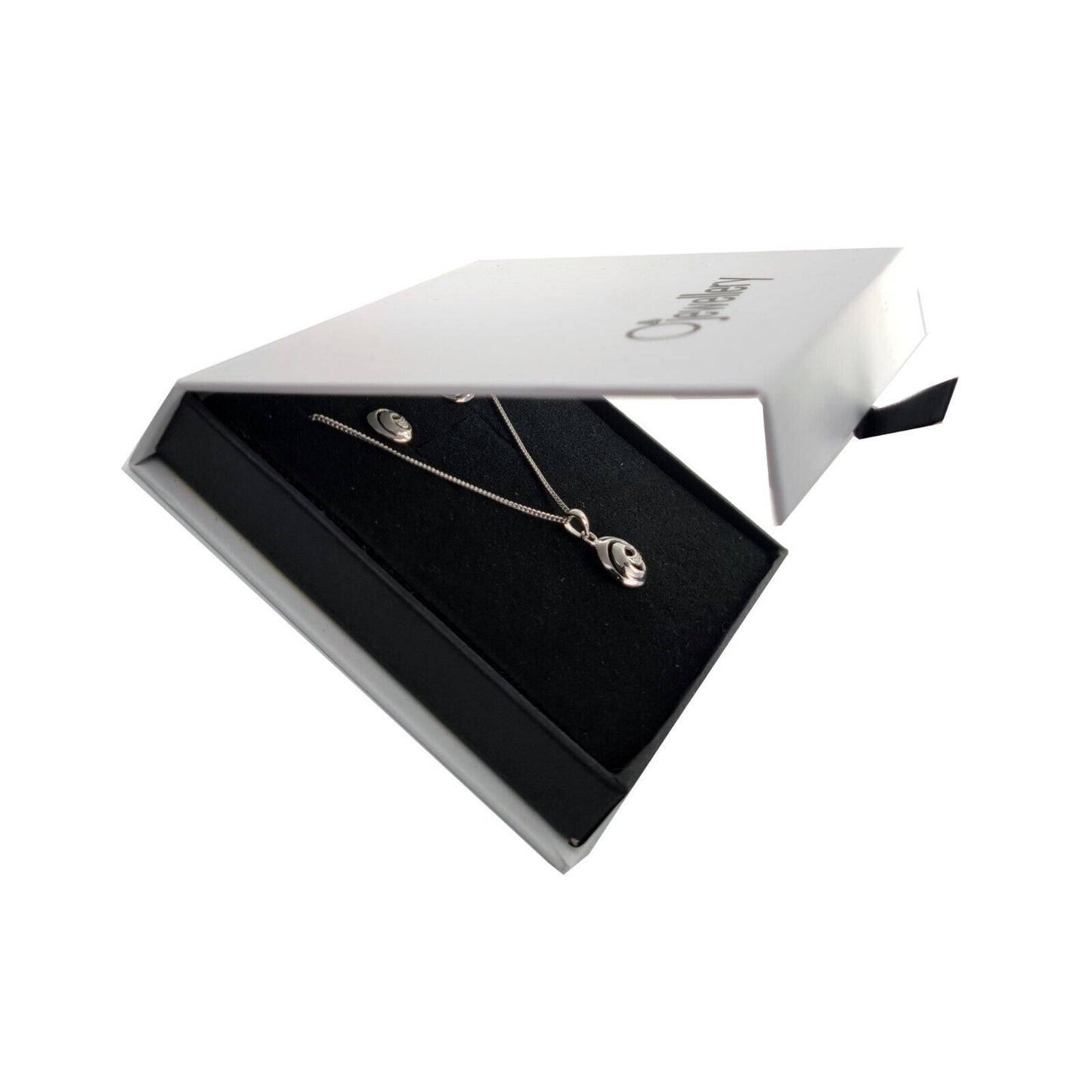 Diamond Necklace Earring Set Swirl Silver 18'' Chain April Birthstone
