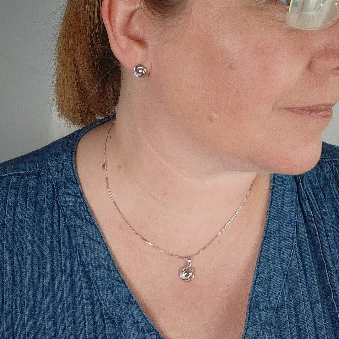 Diamond Necklace Earring Set Swirl Silver 18'' Chain April Birthstone