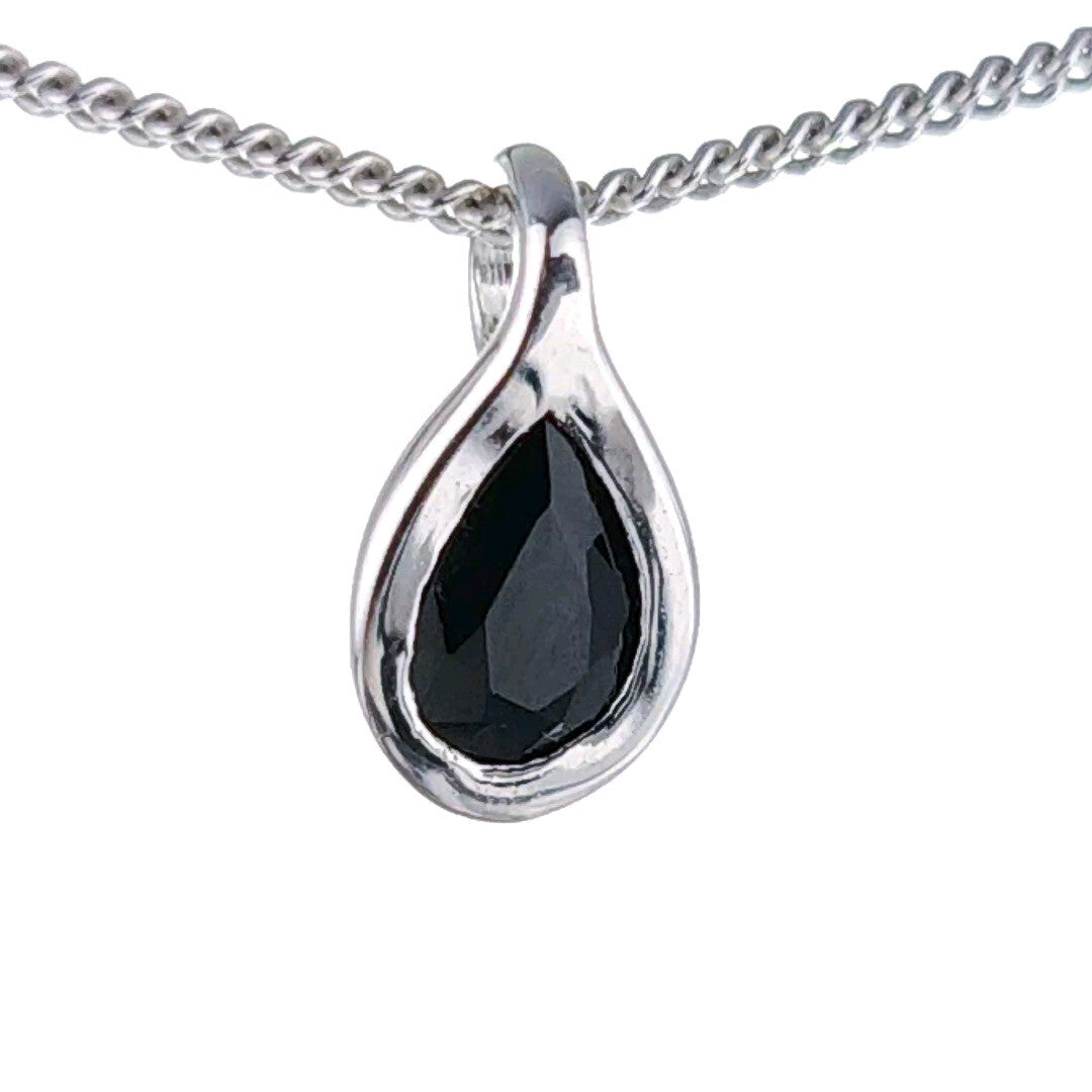 sapphire necklace 0.5ct pear blue pendant silver september birthstone designed in the UK