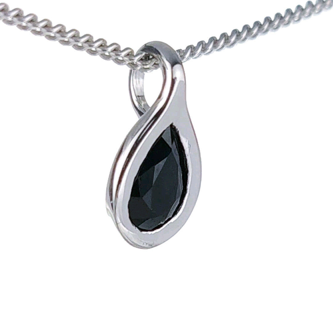 Sapphire Pear Necklace in Sterling Silver
