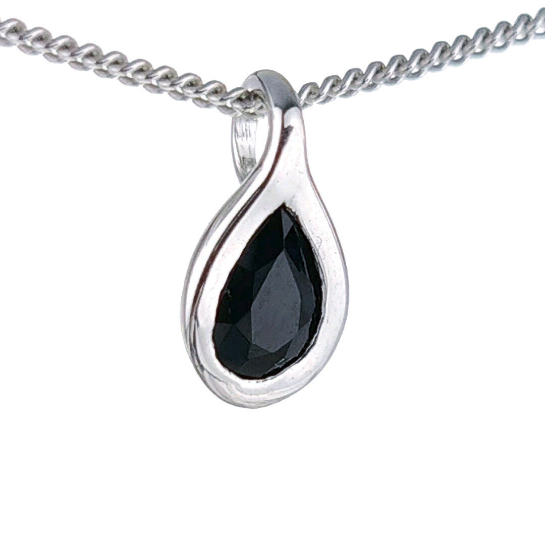 Sapphire Pear Necklace in Sterling Silver