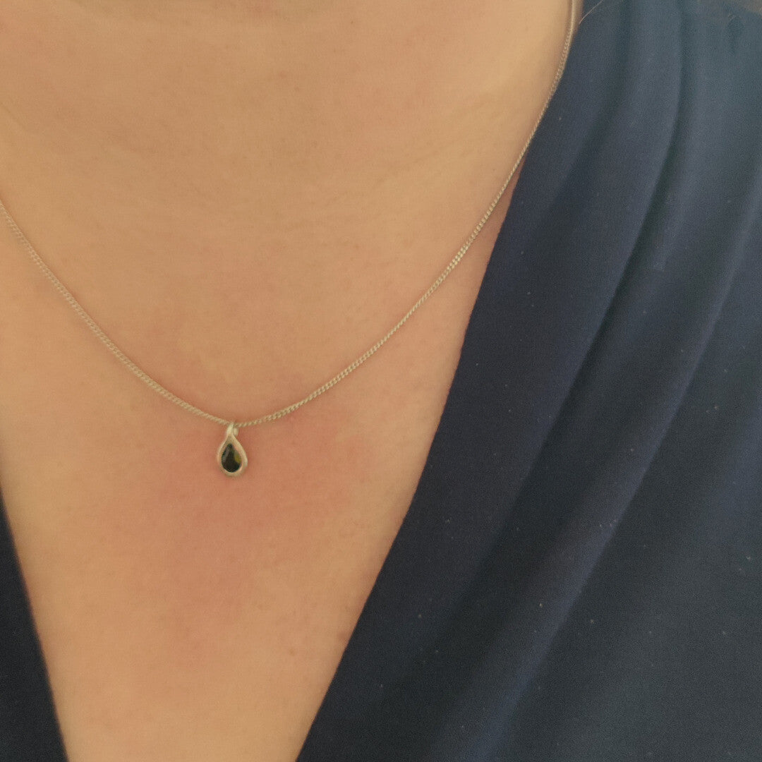 Sapphire Pear Necklace in Sterling Silver