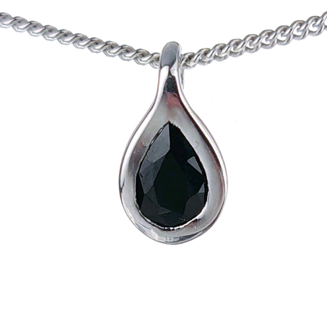Sapphire Pear Necklace in Sterling Silver
