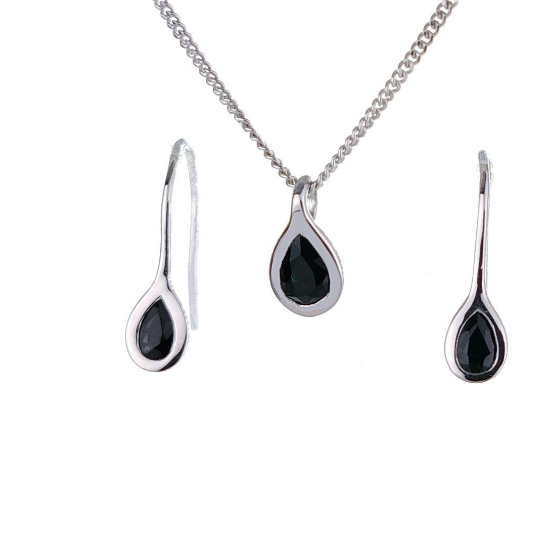 Sapphire Pear Jewellery Set in Sterling Silver