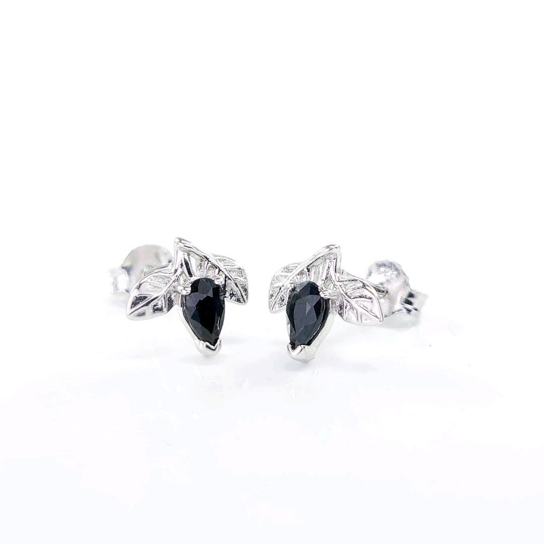 Sapphire Earrings 0.7ct Pear Blue Leaf Studs Sterling Silver