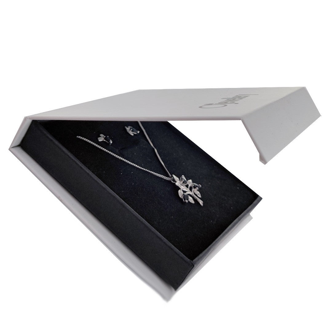 Sapphire Necklace Earring Set 1.75ct Blue Tree of Life Leaves Silver December Birthstone