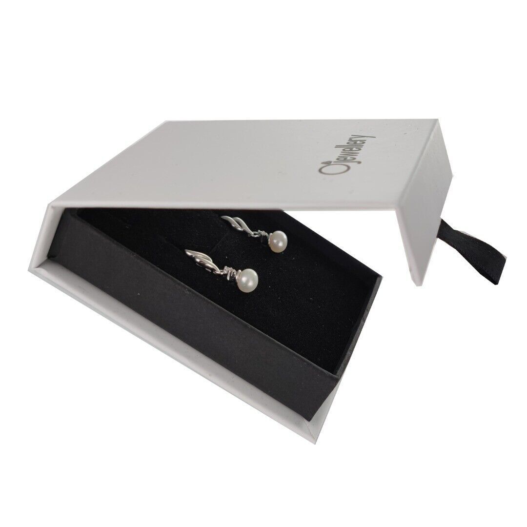 Pearl Diamond Earrings Dangle Stud Sterling Silver