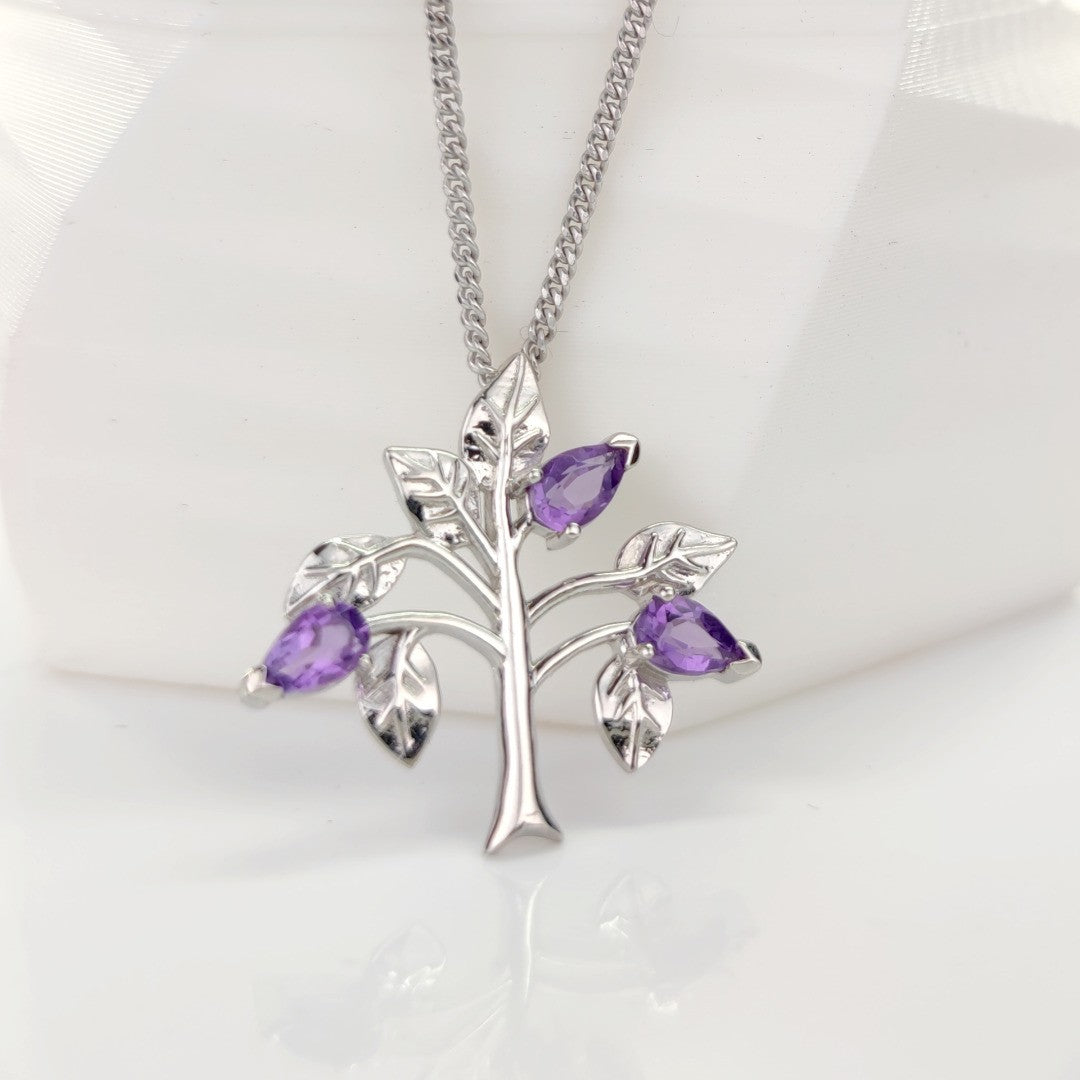 Amethyst Tree of Life Necklace Sterling Silver