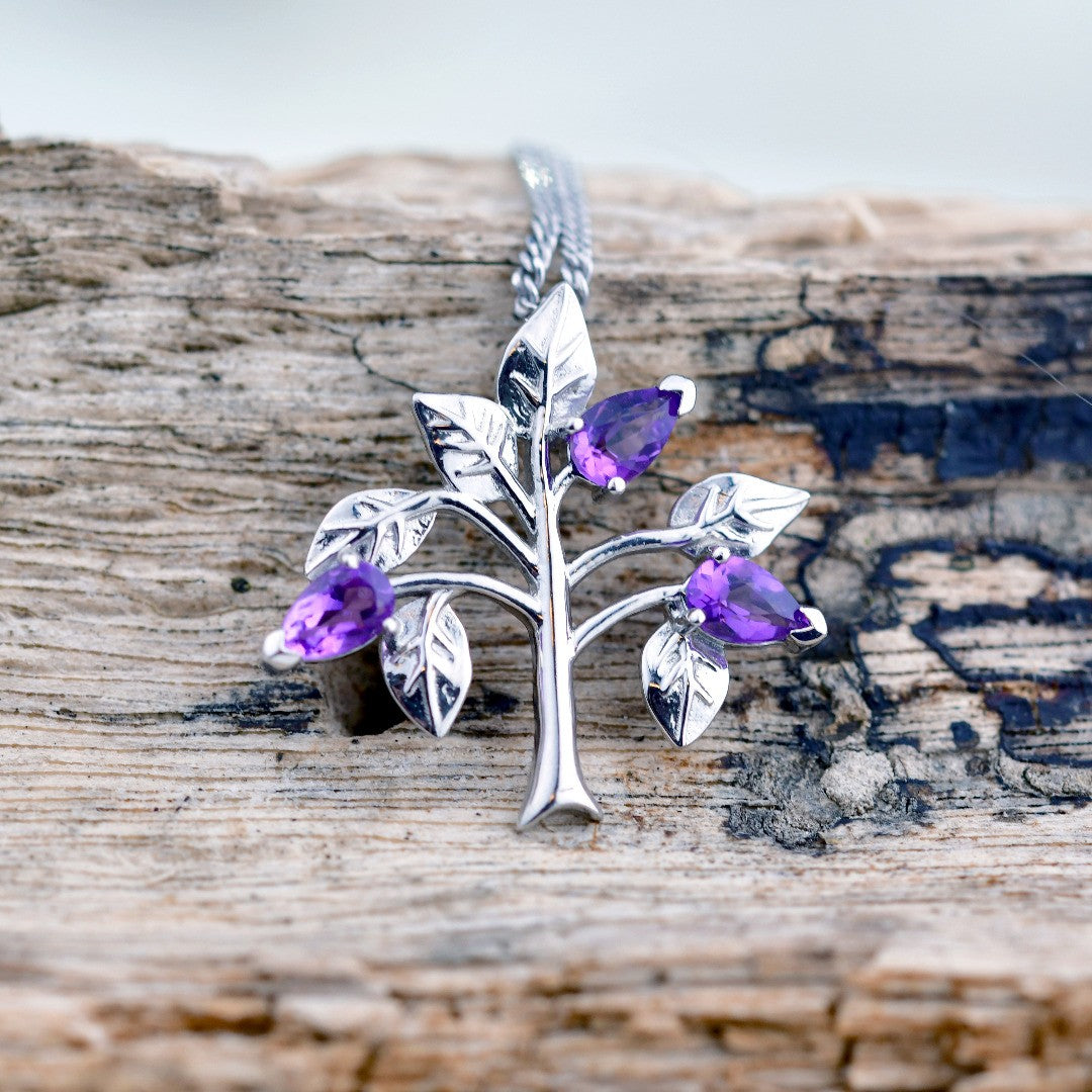 Amethyst Tree of Life Necklace Sterling Silver