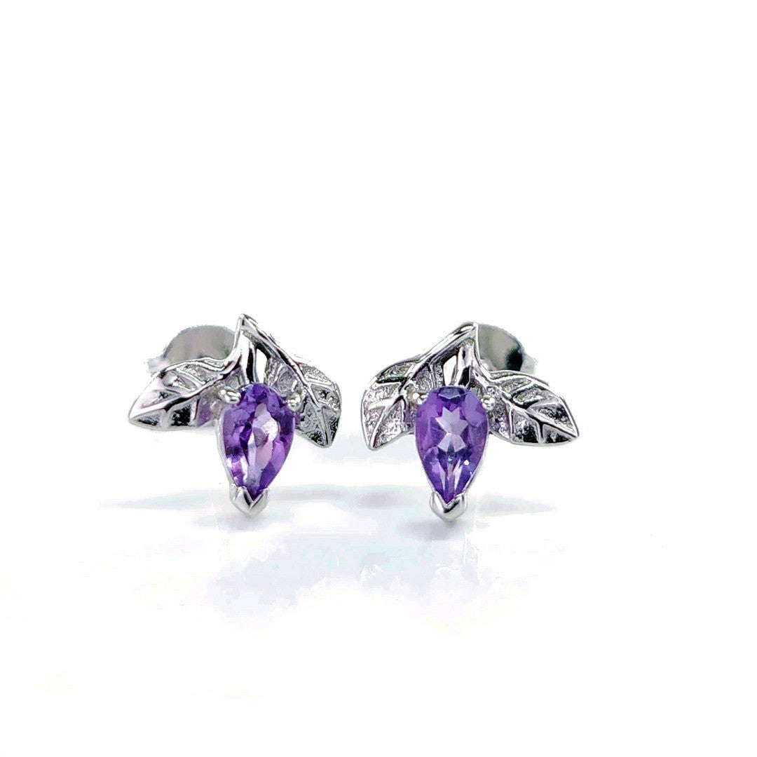 Amethyst Leaf Earrings in Sterling Silver