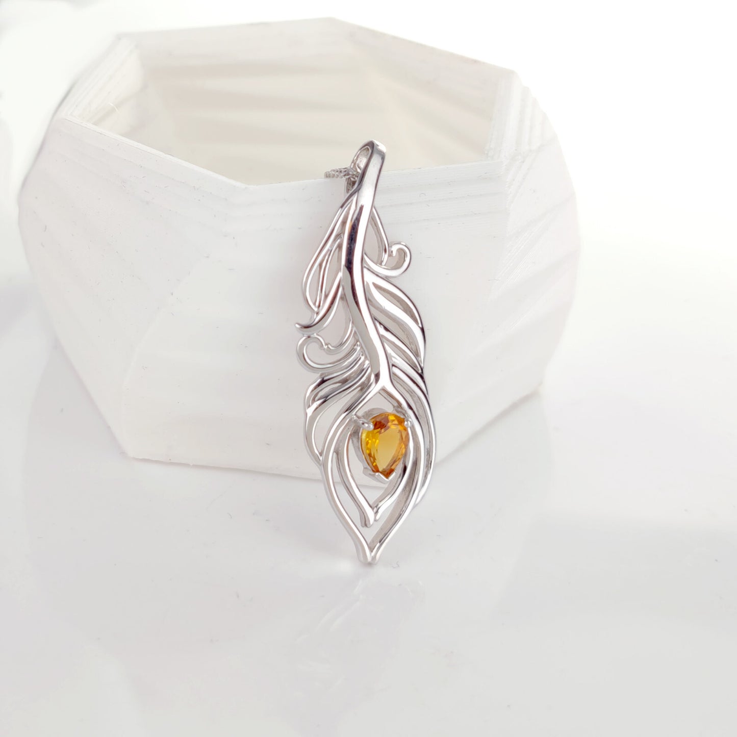 Citrine Necklace 0.65ct Peacock Yellow Pendant Silver November Birthstone
