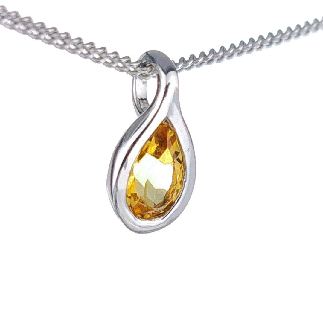 Citrine Necklace 0.35ct Pear Yellow Pendant Silver November Birthstone