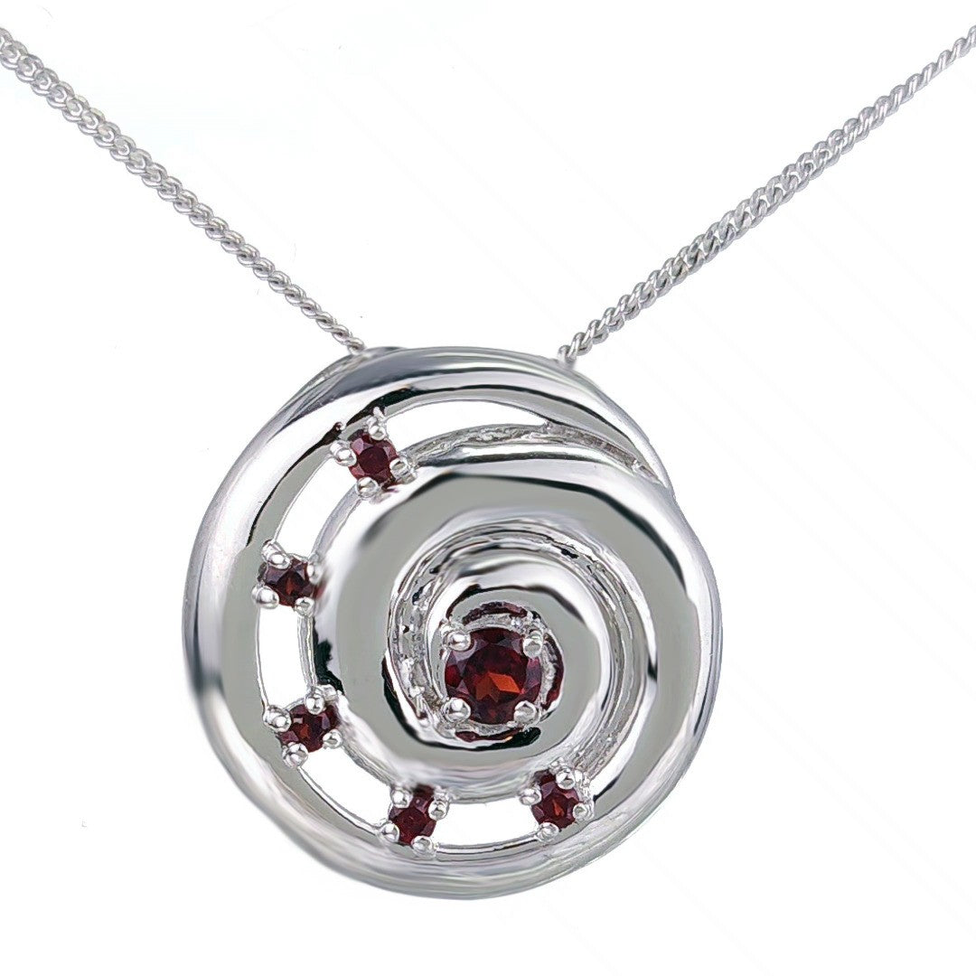 Garnet Necklace 0.55ct Ammonite Red Pendant Sterling Silver