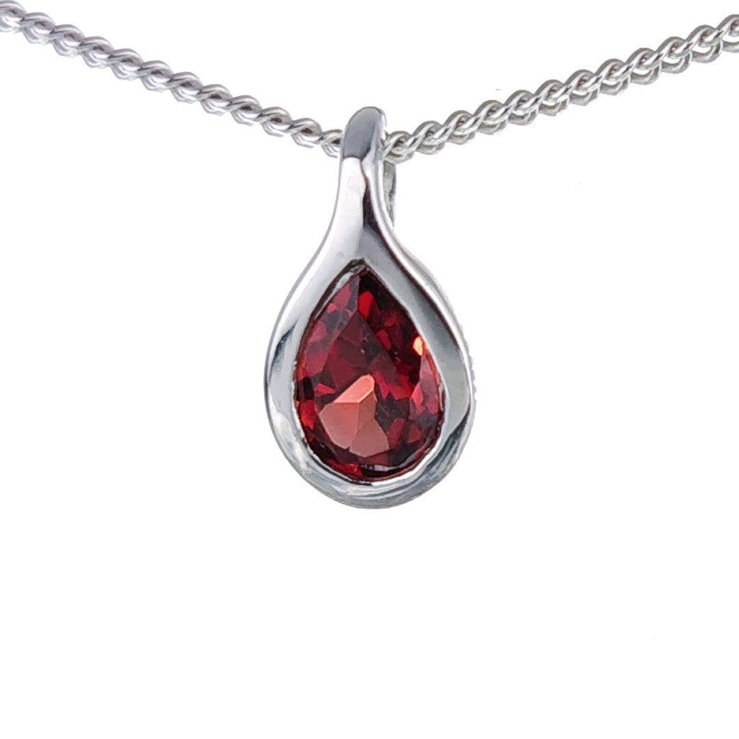 Garnet Necklace 0.4ct Pear Red Pendant Sterling Silver January Birthstone