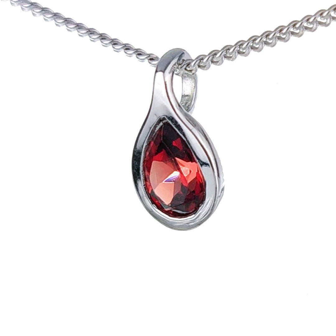 Garnet Necklace 0.4ct Pear Red Pendant Sterling Silver January Birthstone