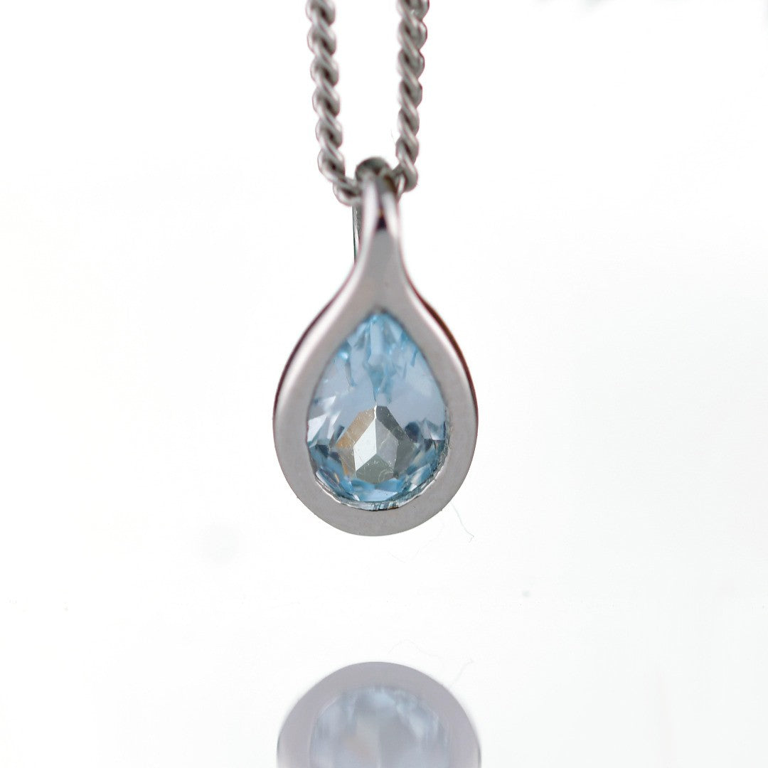 Topaz Necklace 0.5ct Pear Blue Pendant Silver December Birthstone
