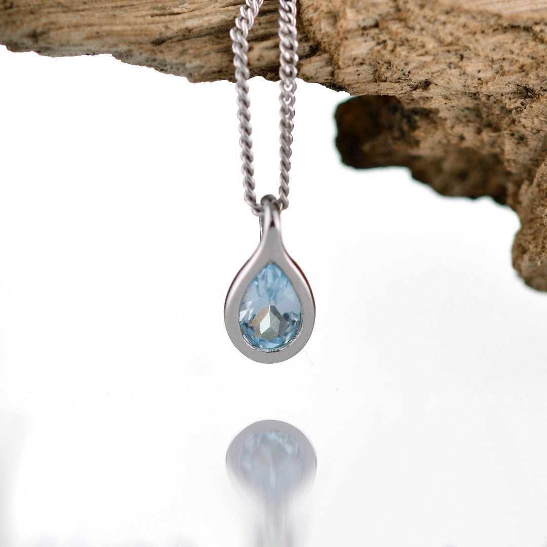 Topaz Necklace 0.5ct Pear Blue Pendant Silver December Birthstone