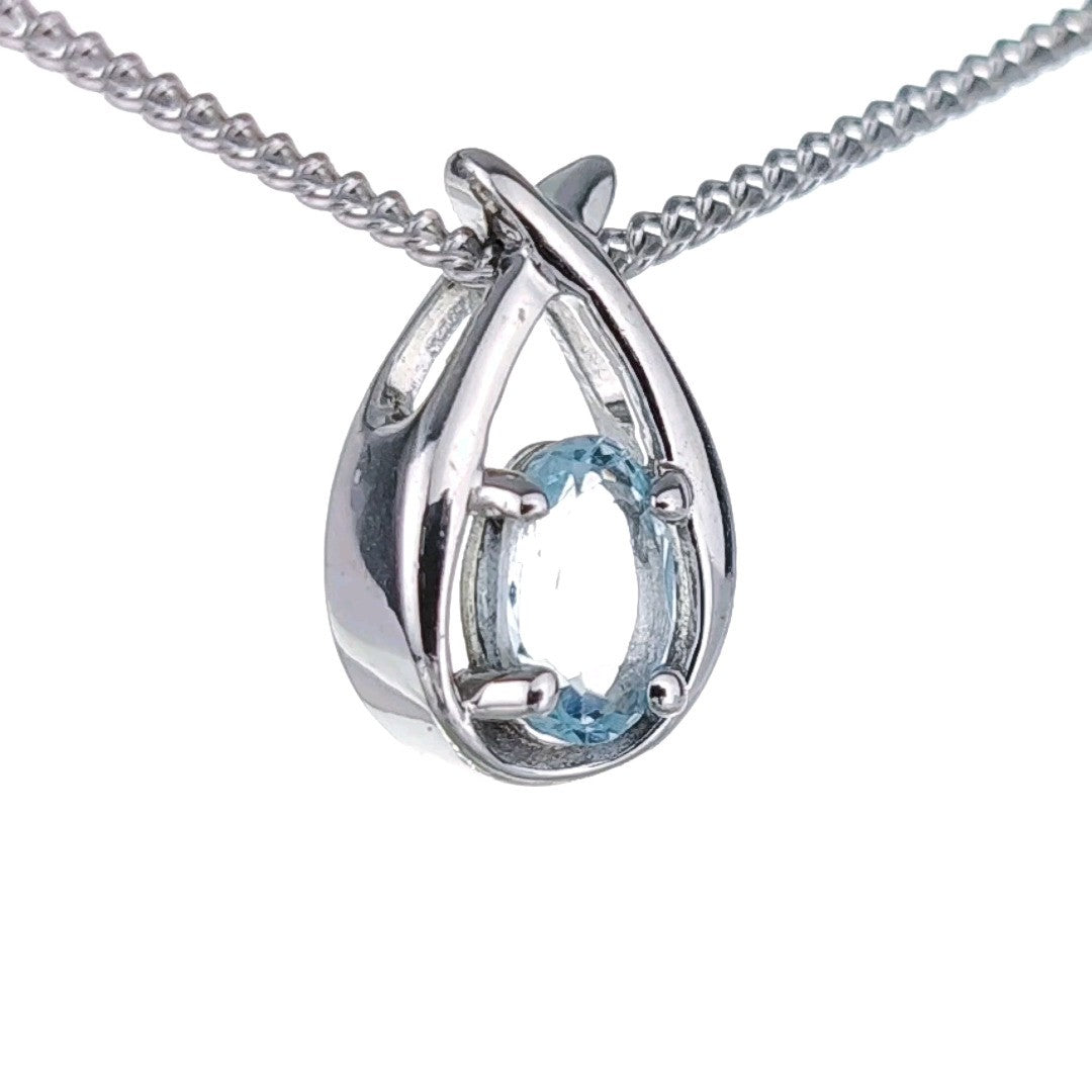 Blue Topaz Pear Twist Necklace in Sterling Silver