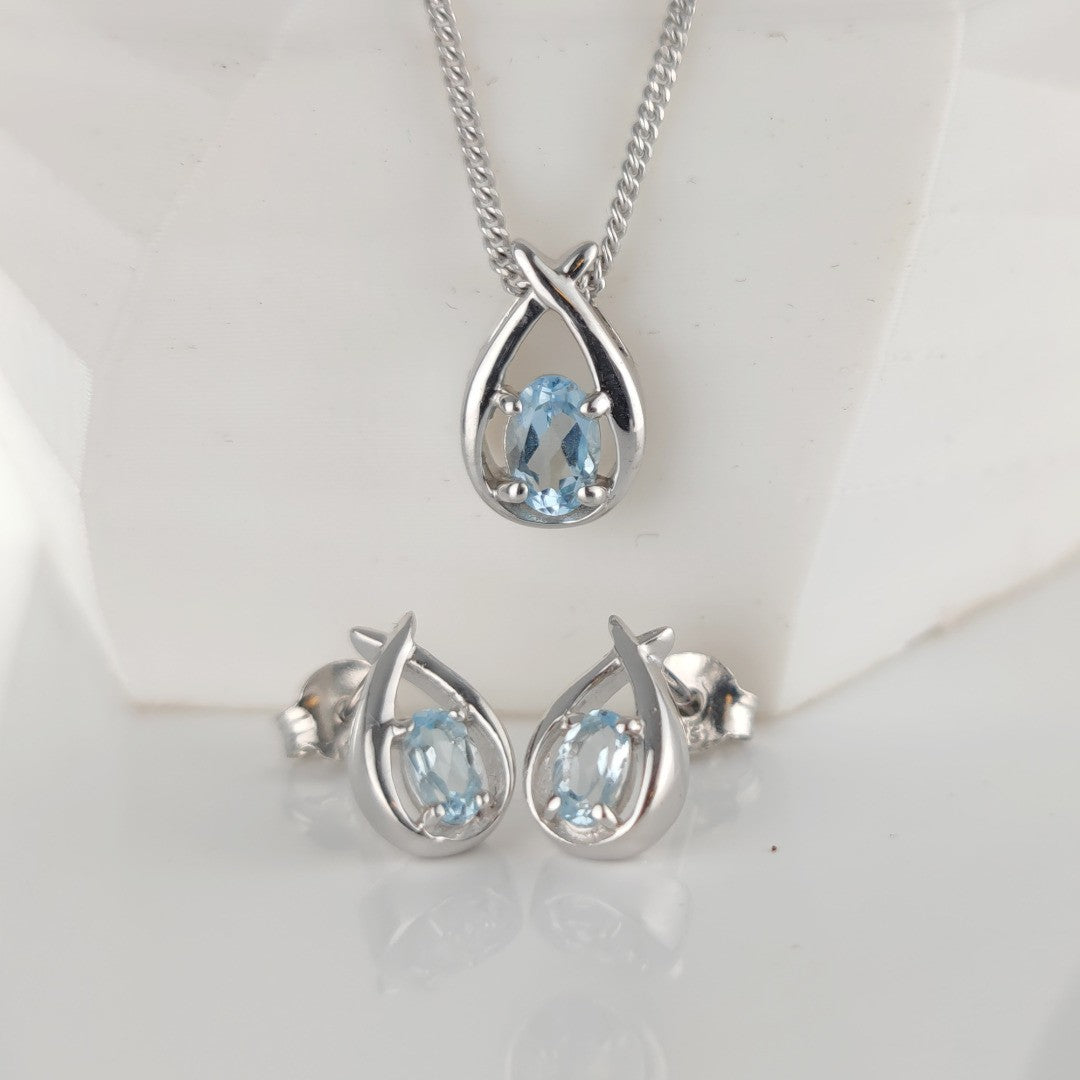 Blue Topaz Pear Twist Jewellery Set in Sterling Silver