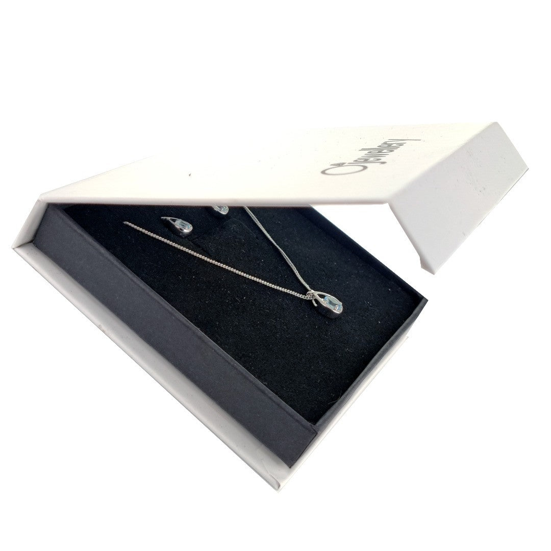 Blue Topaz Pear Twist Jewellery Set in Sterling Silver