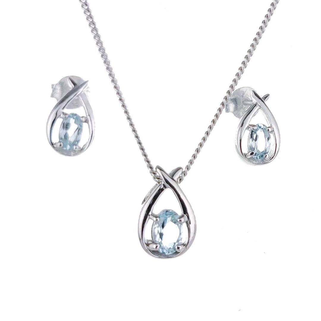 Blue Topaz Pear Twist Jewellery Set in Sterling Silver