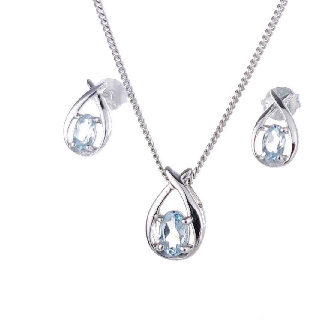 Blue Topaz Pear Twist Jewellery Set in Sterling Silver