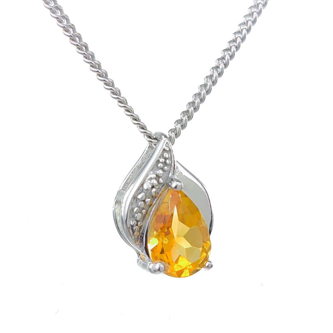 Citrine Necklace Diamond 0.65ct Yellow Pendant Sterling Silver November Birthstone