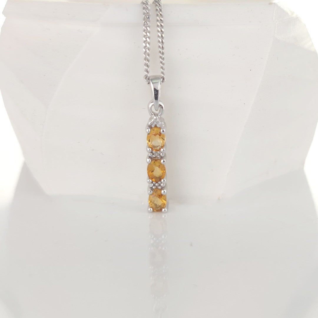 Citrine Necklace Diamond Drop Pendant Sterling Silver November Birthstone