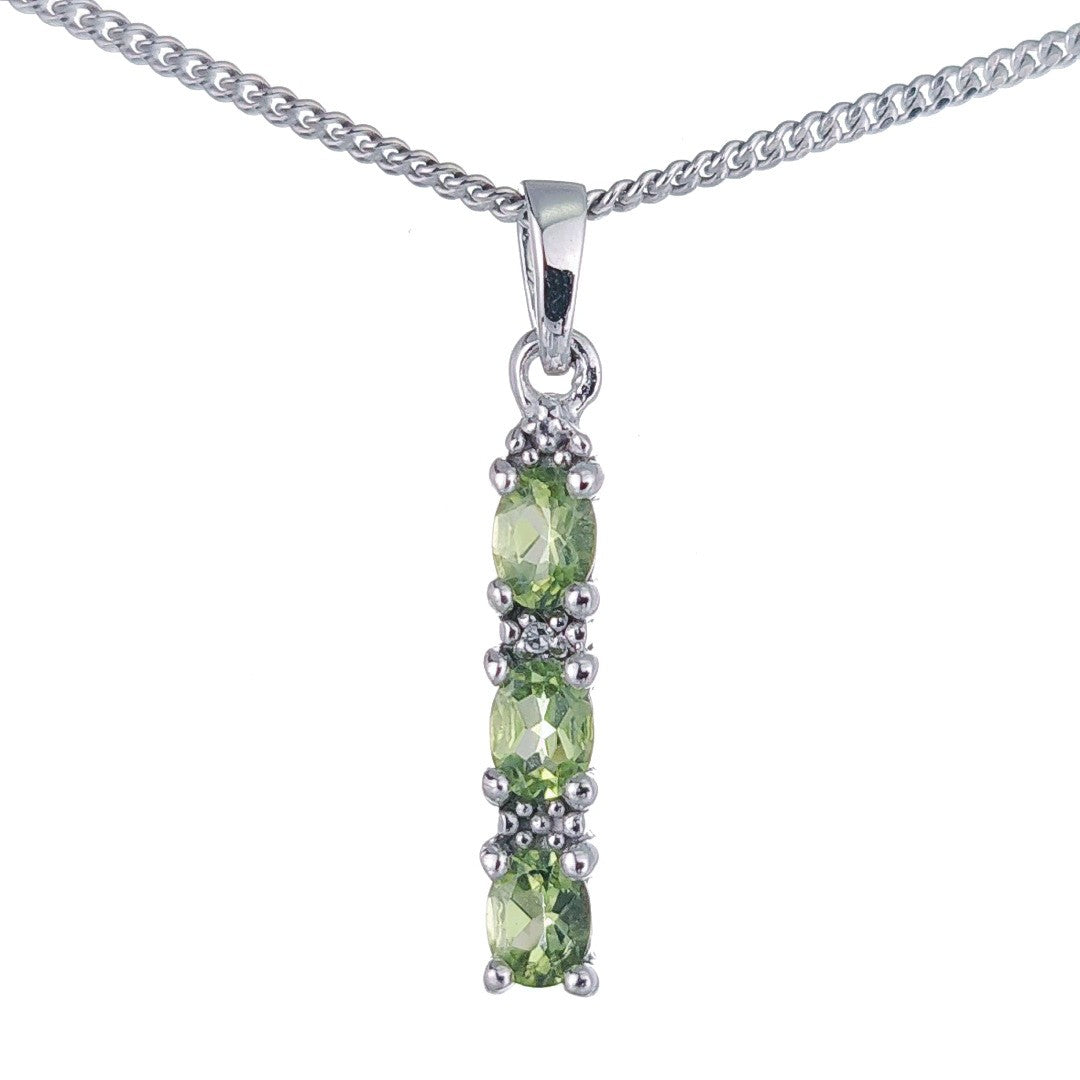 peridot necklace diamond drop green pendant sterling silver august birthstone designed in the UK