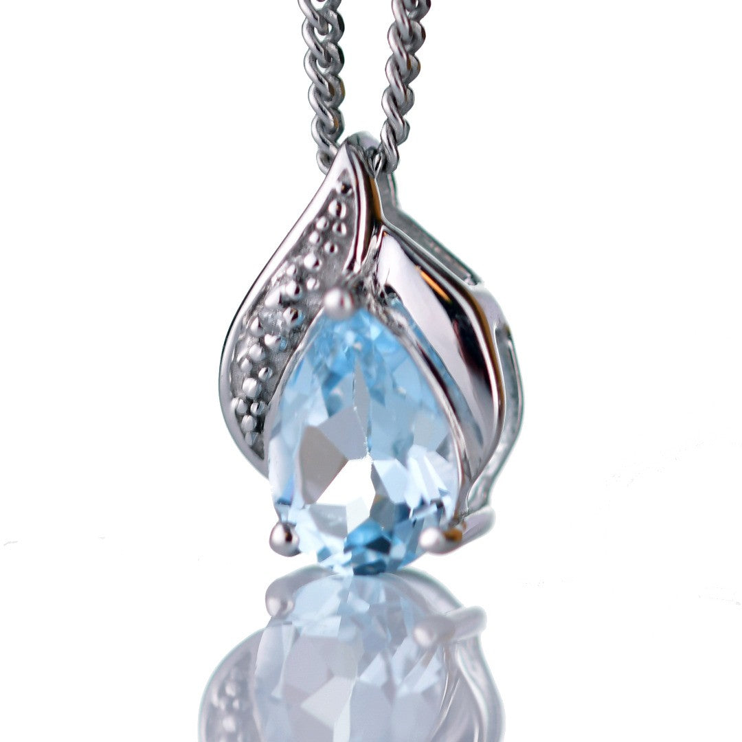 Topaz Necklace Diamond 1ct Pear Blue Pendant Silver December Birthstone
