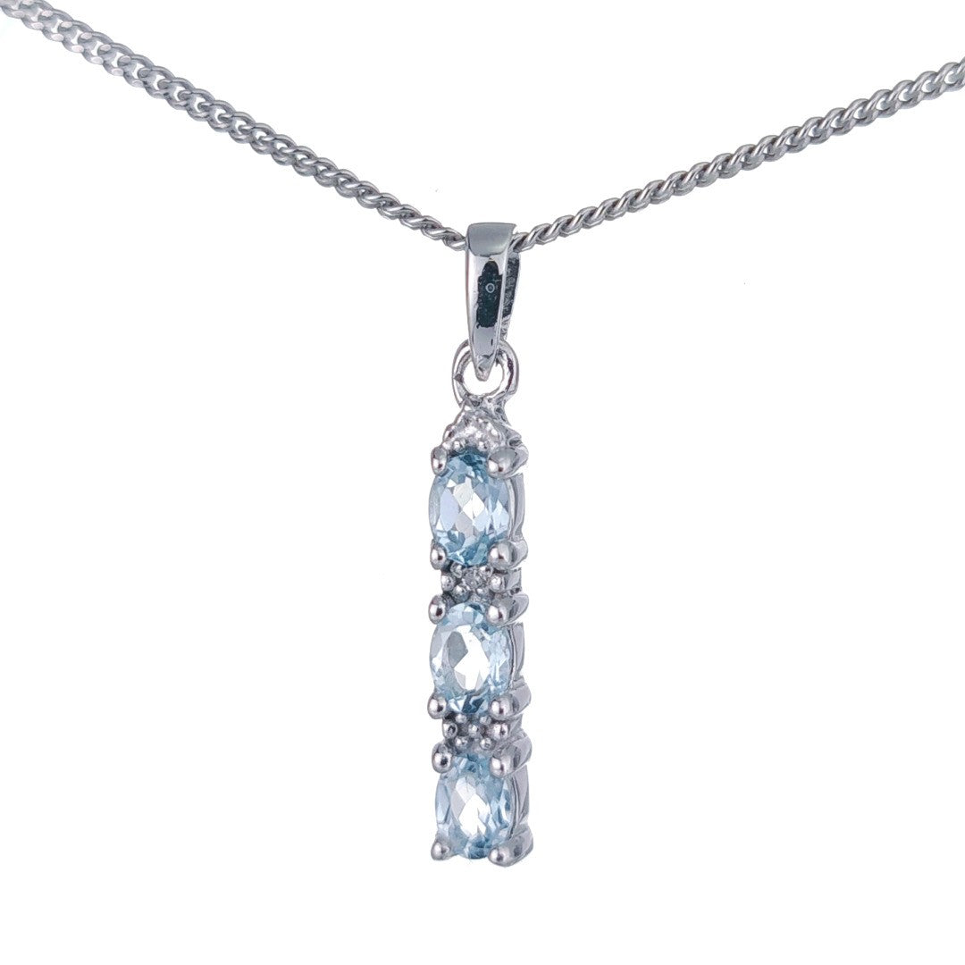 Topaz Necklace Diamond Drop Blue Pendant Sterling Silver December Birthstone