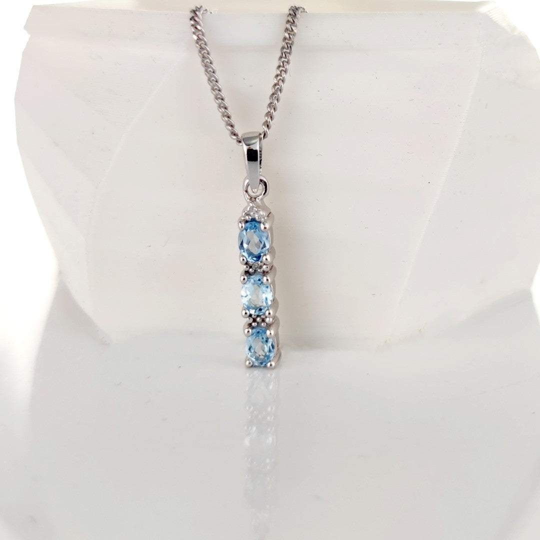 Topaz Necklace Diamond Drop Blue Pendant Sterling Silver December Birthstone