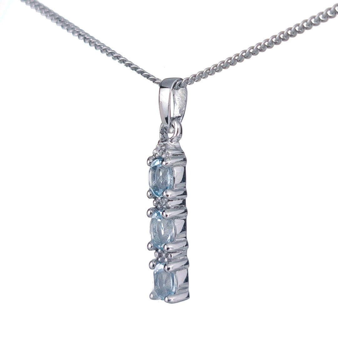 Topaz Necklace Diamond Drop Blue Pendant Sterling Silver December Birthstone