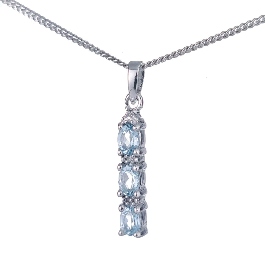 Topaz Necklace Diamond Drop Blue Pendant Sterling Silver December Birthstone