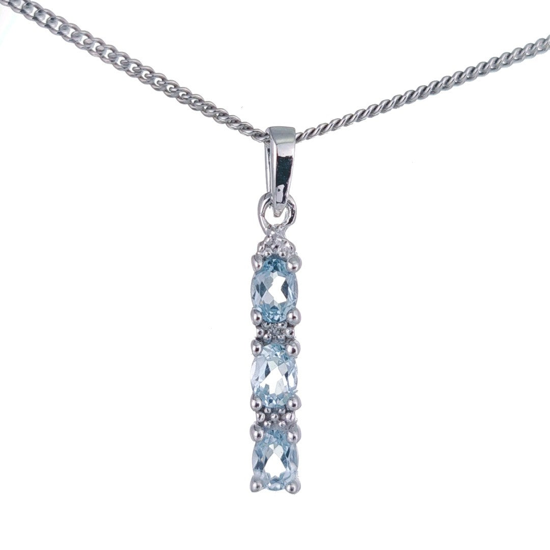 Topaz Necklace Diamond Drop Blue Pendant Sterling Silver December Birthstone