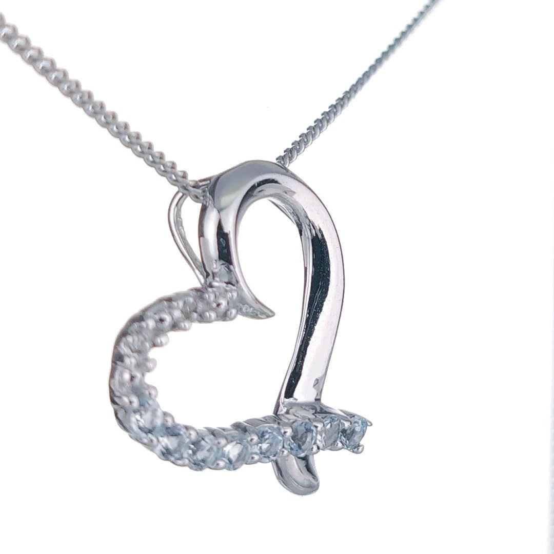 Topaz Necklace Diamond 0.32ct Heart Blue Pendant Sterling Silver December Birthstone