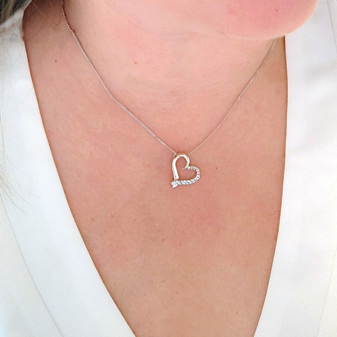 Topaz Necklace Diamond 0.32ct Heart Blue Pendant Sterling Silver December Birthstone