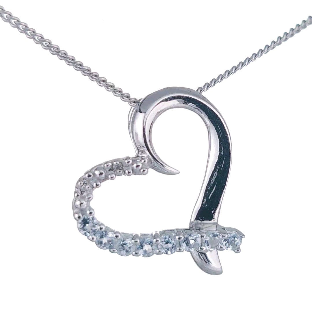 Topaz Necklace Diamond 0.32ct Heart Blue Pendant Sterling Silver December Birthstone