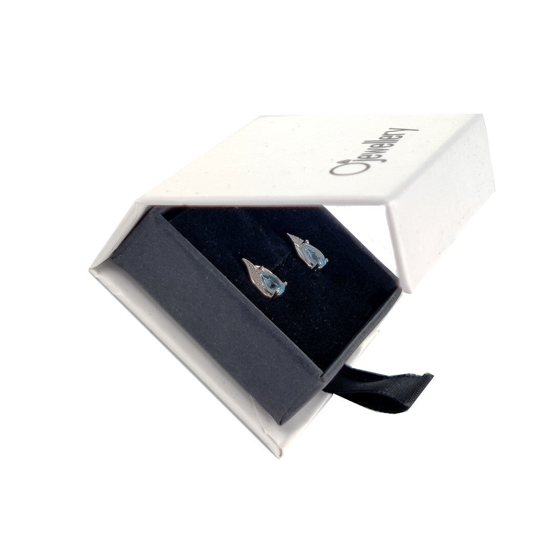 Blue Topaz Diamond Pear Earrings in Sterling Silver