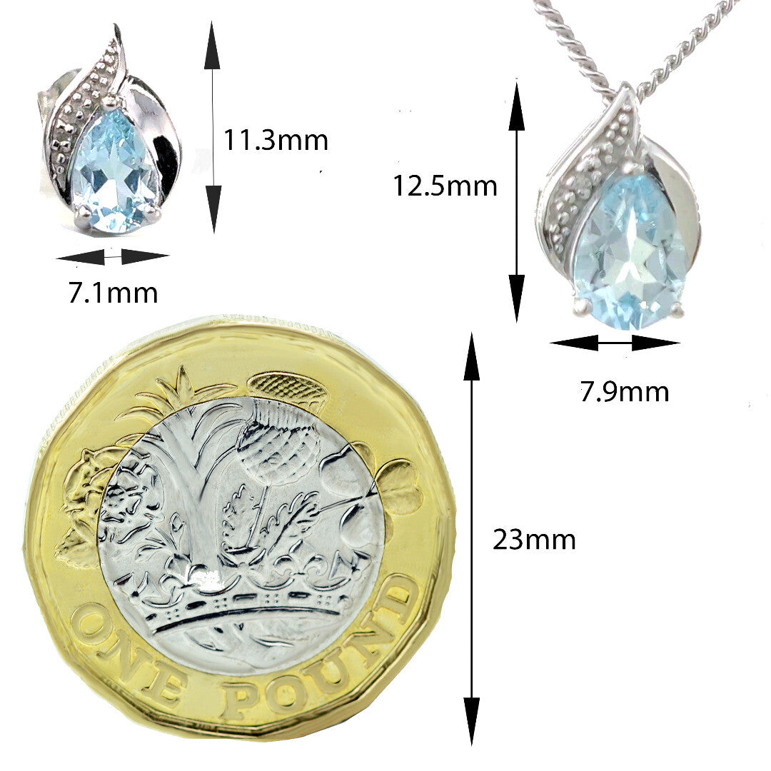 Blue Topaz Diamond Pear Earrings in Sterling Silver