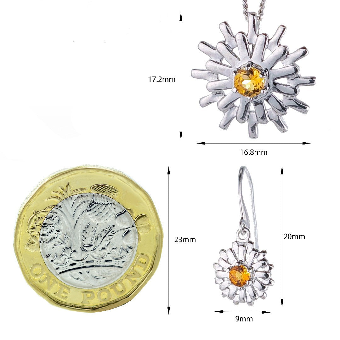 Sterling Silver Citrine Sun Necklace Yellow Pendant November Birthstone