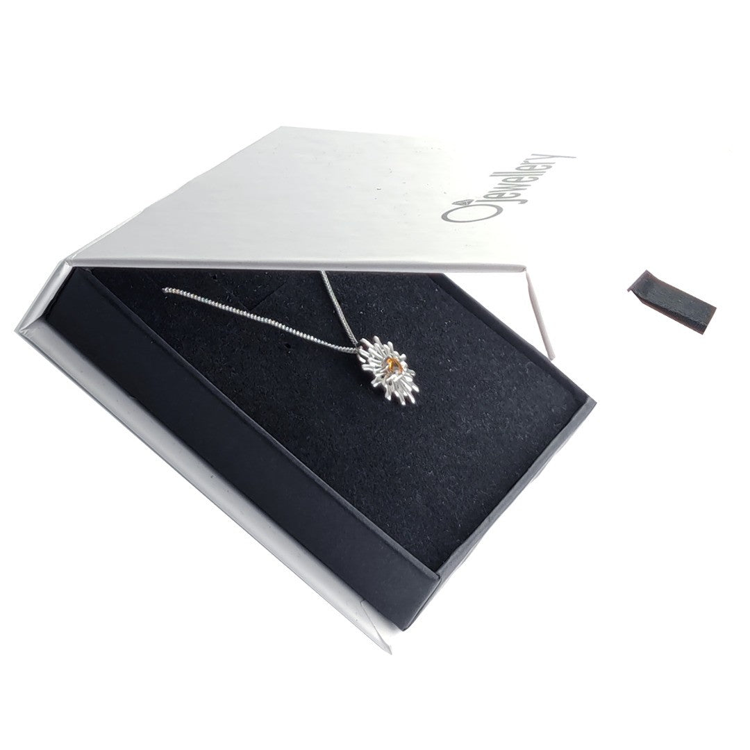 Sterling Silver Citrine Sun Necklace Yellow Pendant November Birthstone